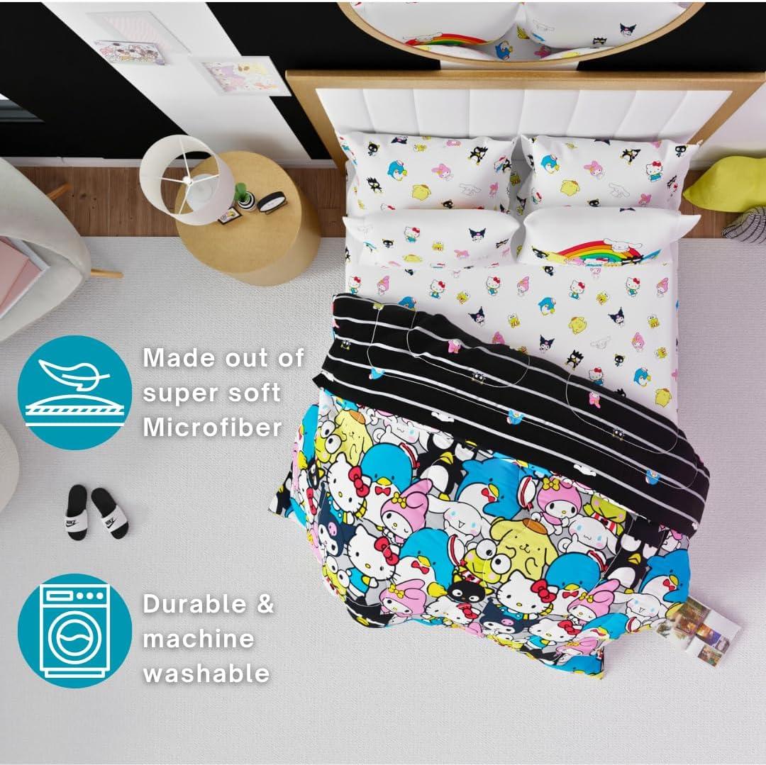 imageFranco Barbie 1959 Super Soft Cozy Reversible Comforter and Sheet Set 5 Piece Full Size Official Licensed Product CollectiblesMulticolor  Hello Kitty  Friends