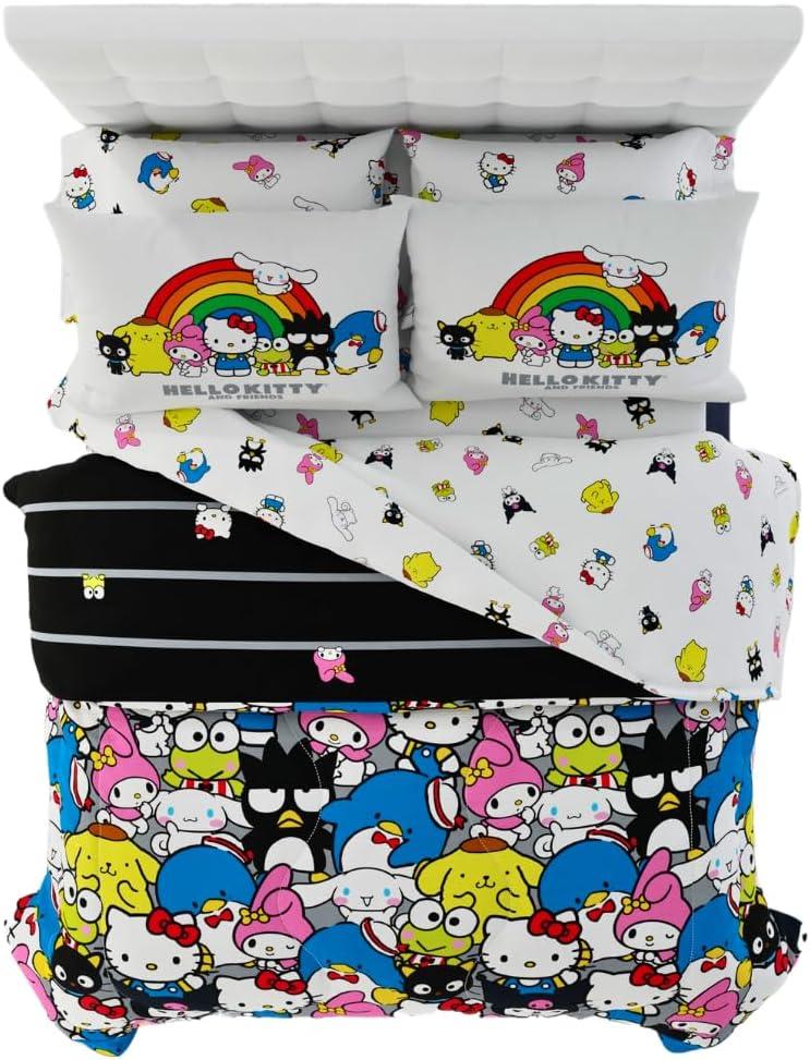 imageFranco Barbie 1959 Super Soft Cozy Reversible Comforter and Sheet Set 5 Piece Full Size Official Licensed Product CollectiblesMulticolor  Hello Kitty  Friends