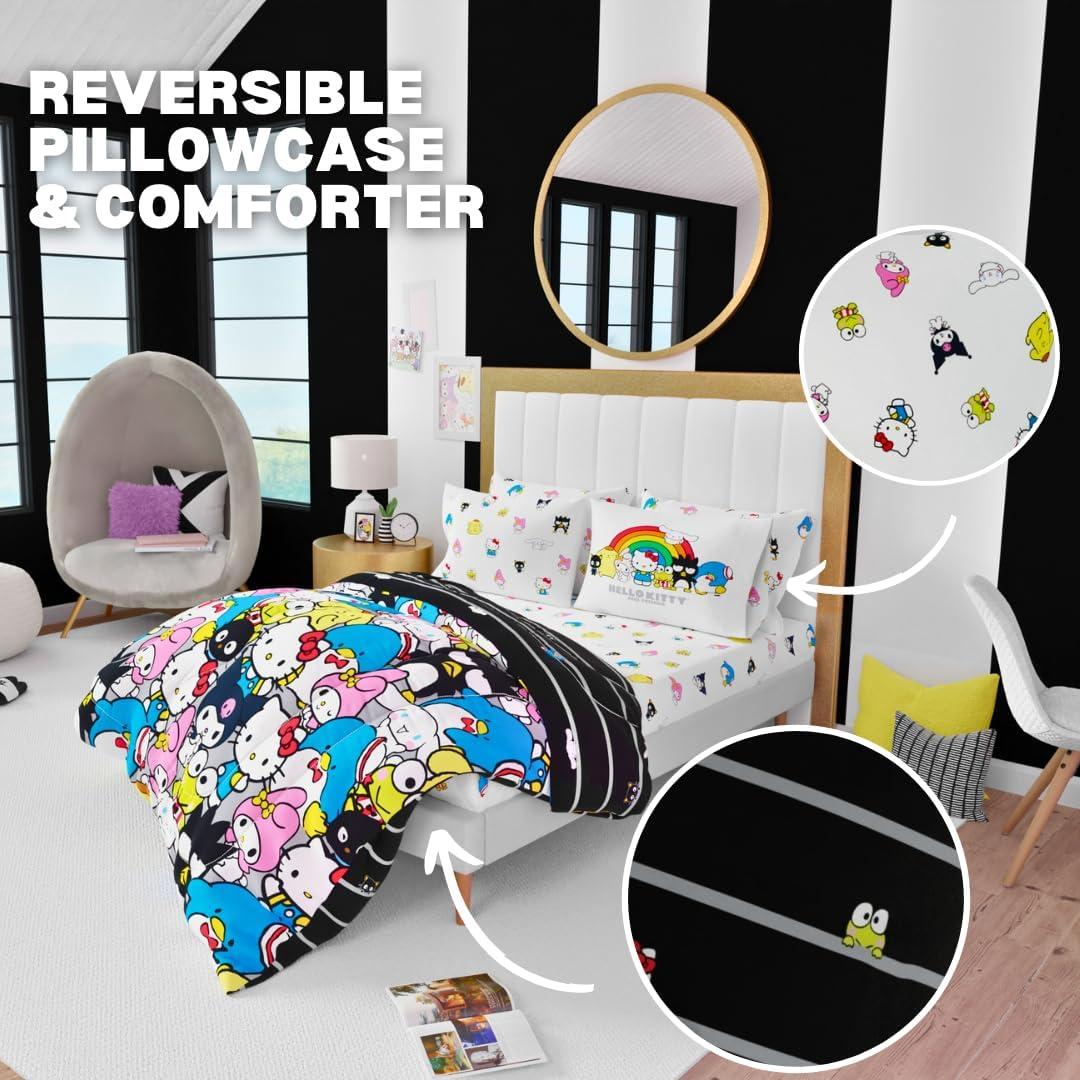 imageFranco Barbie 1959 Super Soft Cozy Reversible Comforter and Sheet Set 5 Piece Full Size Official Licensed Product CollectiblesMulticolor  Hello Kitty  Friends