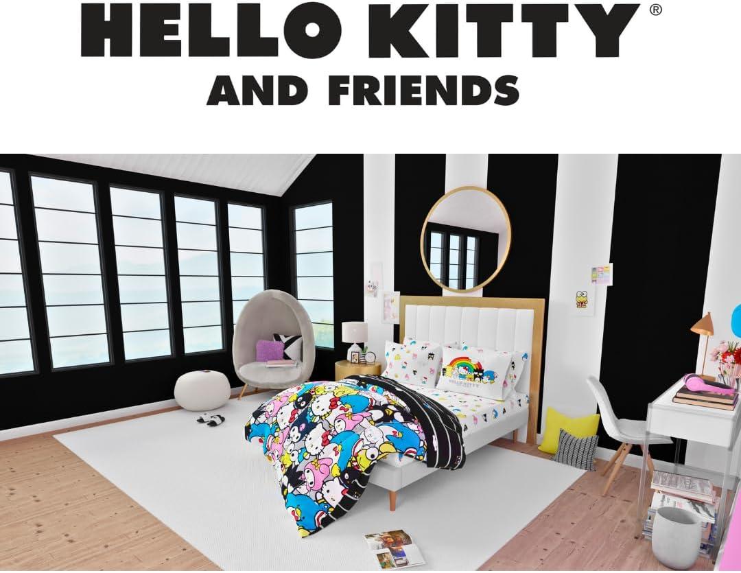 imageFranco Barbie 1959 Super Soft Cozy Reversible Comforter and Sheet Set 5 Piece Full Size Official Licensed Product CollectiblesMulticolor  Hello Kitty  Friends