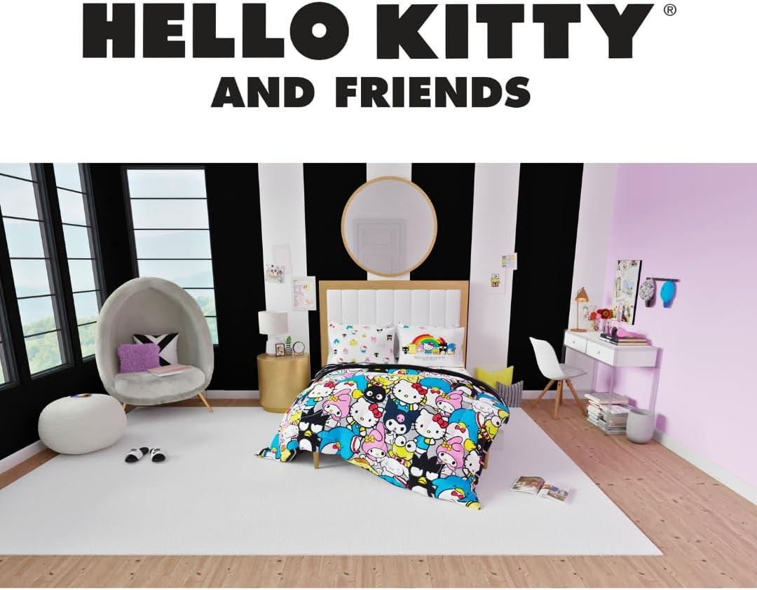 imageFranco Barbie 1959 Super Soft Cozy Reversible Comforter and Sheet Set 5 Piece Full Size Official Licensed Product CollectiblesMulticolor  Hello Kitty  Friends