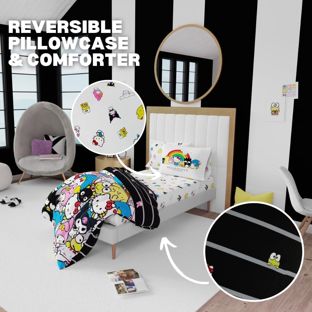 imageFranco Barbie 1959 Super Soft Cozy Reversible Comforter and Sheet Set 5 Piece Full Size Official Licensed Product CollectiblesMulticolor  Hello Kitty  Friends