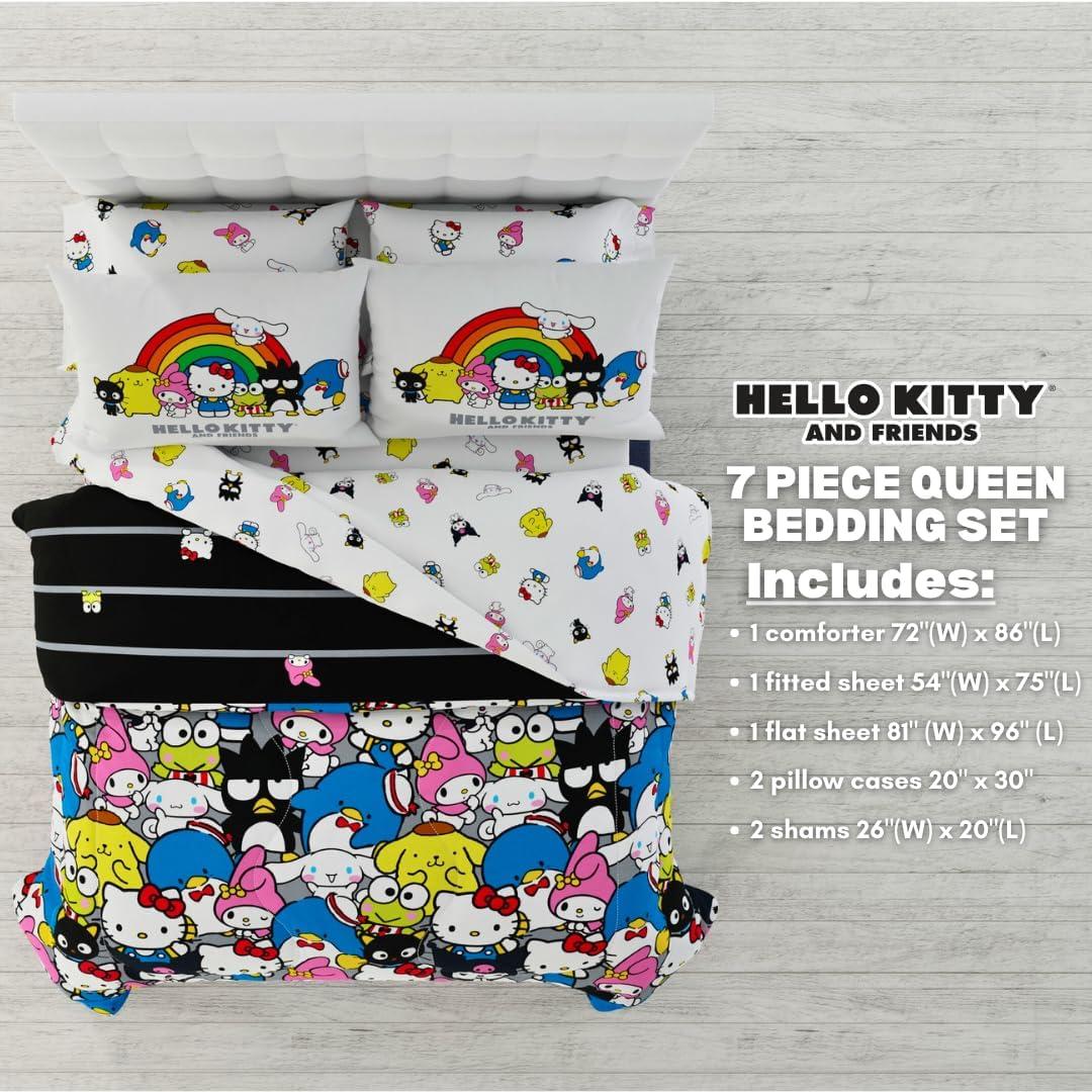 imageFranco Barbie 1959 Super Soft Cozy Reversible Comforter and Sheet Set 5 Piece Full Size Official Licensed Product CollectiblesMulticolor  Hello Kitty  Friends