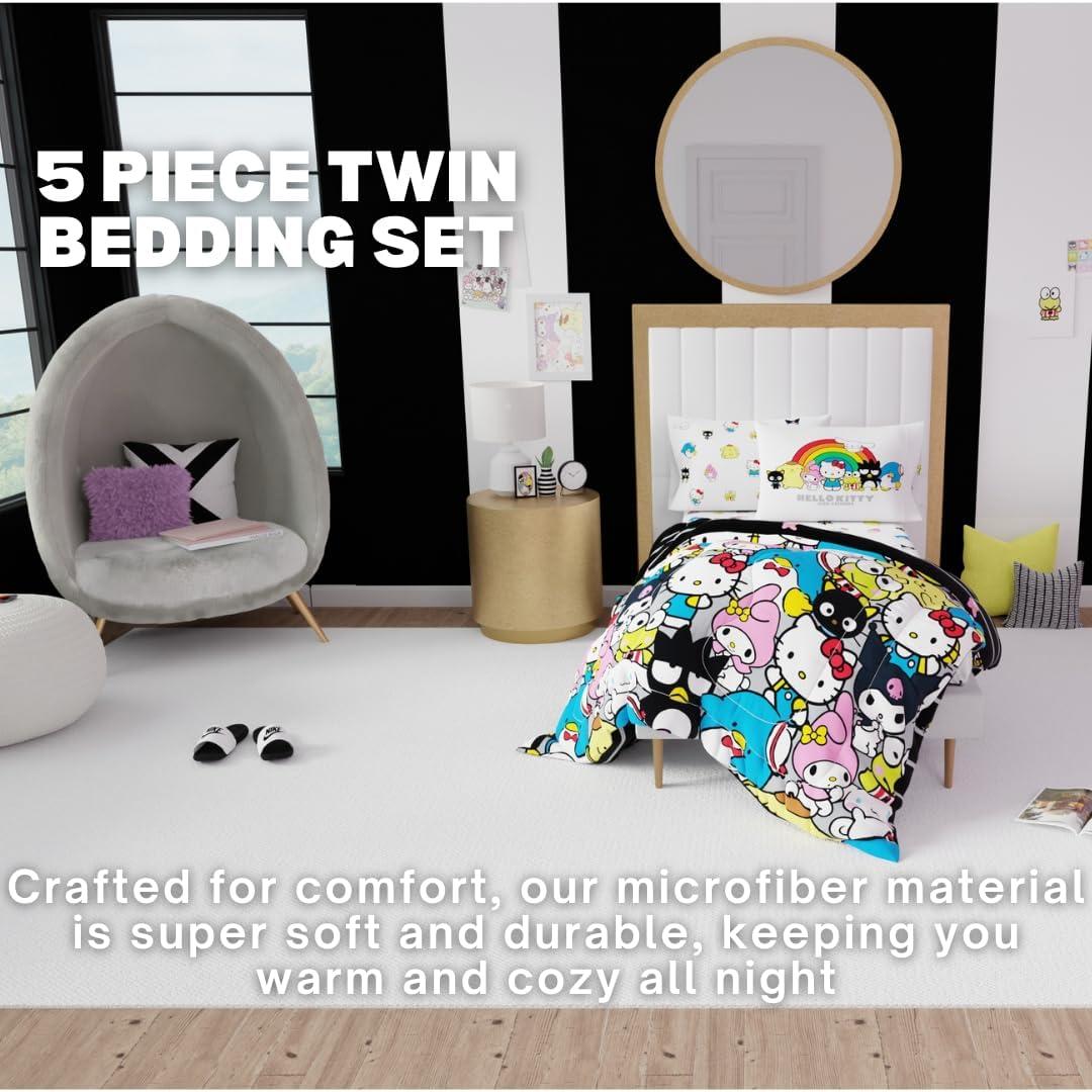 imageFranco Barbie 1959 Super Soft Cozy Reversible Comforter and Sheet Set 5 Piece Full Size Official Licensed Product CollectiblesMulticolor  Hello Kitty  Friends