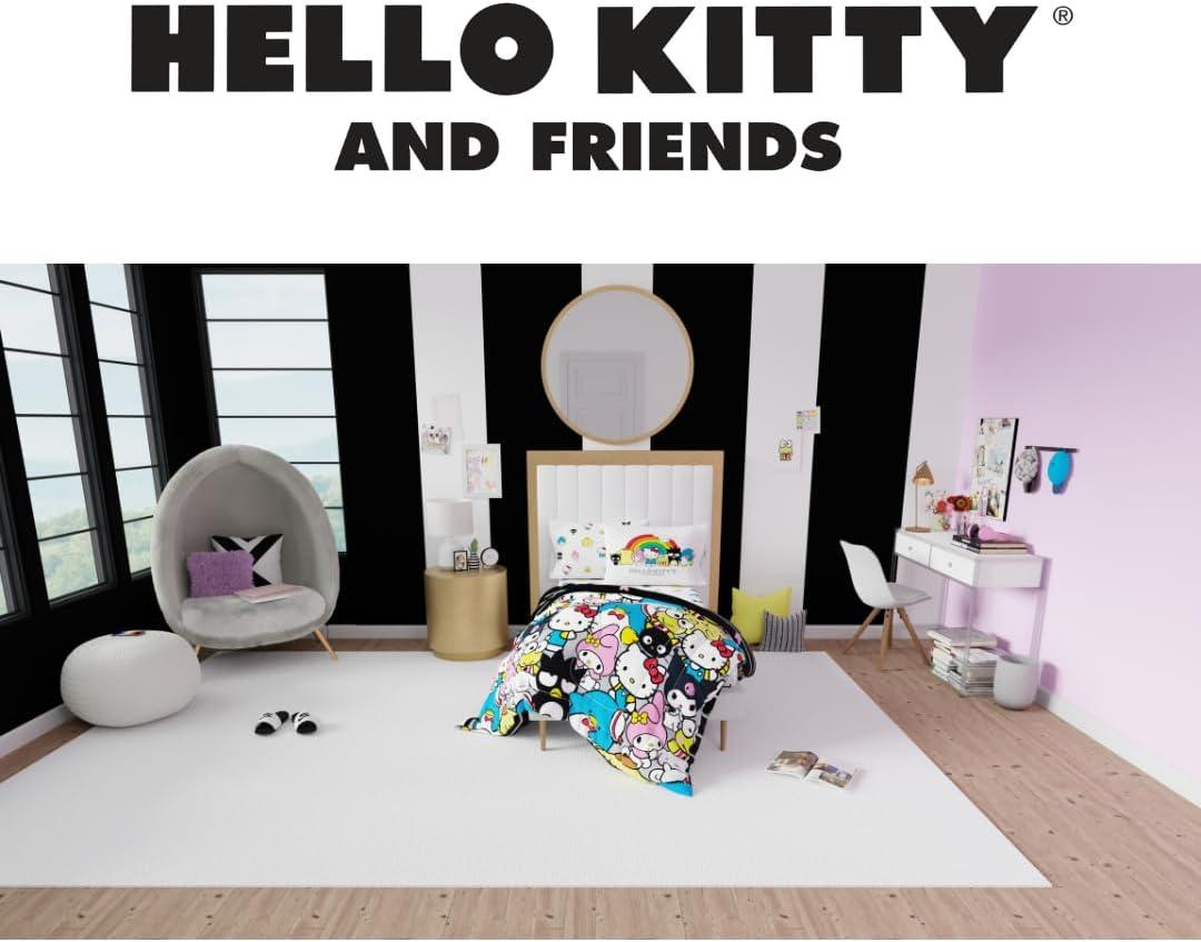 imageFranco Barbie 1959 Super Soft Cozy Reversible Comforter and Sheet Set 5 Piece Full Size Official Licensed Product CollectiblesMulticolor  Hello Kitty  Friends