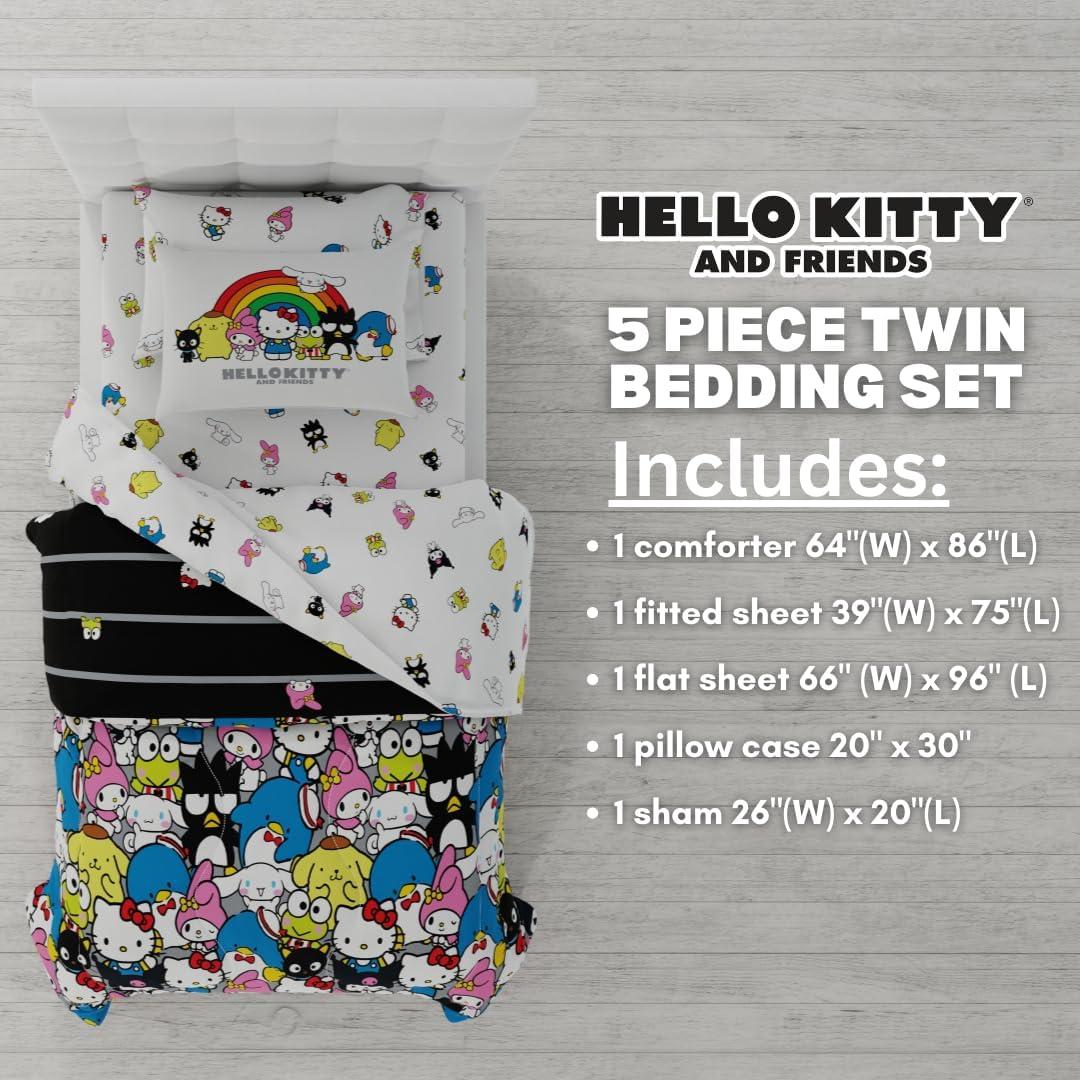 imageFranco Barbie 1959 Super Soft Cozy Reversible Comforter and Sheet Set 5 Piece Full Size Official Licensed Product CollectiblesMulticolor  Hello Kitty  Friends