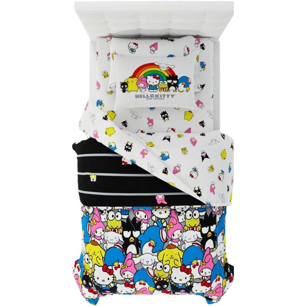 imageFranco Barbie 1959 Super Soft Cozy Reversible Comforter and Sheet Set 5 Piece Full Size Official Licensed Product CollectiblesMulticolor  Hello Kitty  Friends