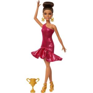 imageBarbie Ballroom Dancer Fashion Doll with Red Ruffle Dress Dancing Shoes ampamp Brown Styled Hair Dancing Trophy Accessory