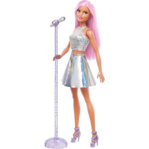 imageBarbie Careers Fashion Doll ampamp Accessory Pop Star with Pink Hair Wearing Iridescent Skirt with Microphone