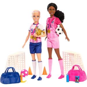 imageBarbie Careers Playset Soccer Player Set with 2 Fashion Dolls ampamp 15 Accessories Including Barbie Brooklyn Blonde Petite Player 2 Nets ampamp More