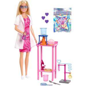 imageBarbie Scientist Doll and Accessories with Blonde Fashion Doll Lab Table Microscope ampamp ColorChange Beaker ampamp Petri Dish Accessories