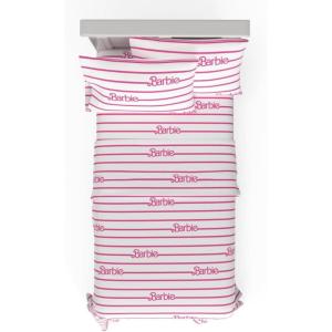 imageFranco Collectibles Barbie Logo Bedding Super Soft Cozy Microfiber 4 Piece Full Sheet Set Officially Licensed ProductBarbie