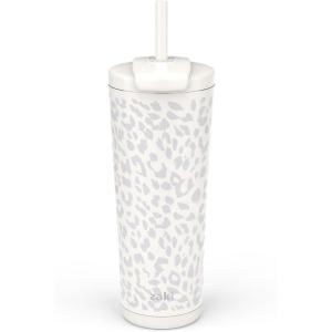 imageZak Designs Barbie Beacon Straw Tumbler for Travel or At Home 24oz Stainless Steel with Vacuum Insulation and NonSkid Base BarbieLinen Leopard