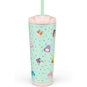 imageZak Designs Barbie Beacon Straw Tumbler for Travel or At Home 24oz Stainless Steel with Vacuum Insulation and NonSkid Base BarbieSquishmallows