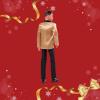 imageBarbie Signature 2025 Holiday Light Brown Hair Ken Collectible Fashion Doll Wearing Full Suit with Golden Jacket in Displayable Packaging ampamp Doll Stand