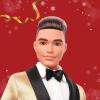 imageBarbie Signature 2025 Holiday Light Brown Hair Ken Collectible Fashion Doll Wearing Full Suit with Golden Jacket in Displayable Packaging ampamp Doll Stand