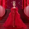imageBarbie Signature Doll Mattel 80th Anniversary Collectible in Glittery Red Tulle Gown with Drop Earrings and Sheer Gloves Blonde Hair