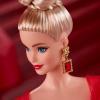 imageBarbie Signature Doll Mattel 80th Anniversary Collectible in Glittery Red Tulle Gown with Drop Earrings and Sheer Gloves Blonde Hair