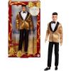 imageBarbie Signature 2025 Holiday Black Hair Ken Collectible Fashion Doll Wearing Full Suit with Golden Jacket in Displayable Packaging ampamp Doll Stand