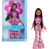 imageBarbie Signature My Scene Jai Doll and Accessories Black Braids Y2KInspired Outfit with Pink Top Vinyl Jacket Floral Flare Pants and Doll Stand