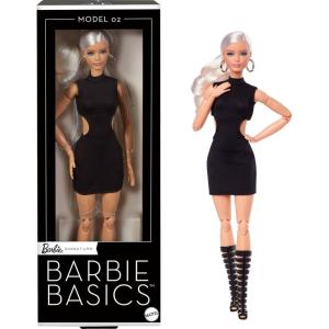 imageBarbie Basics Model 02 Collector Doll with Blonde Hair Black Mini Dress ampamp Gladiator Boots Universalfit Fashions Posable Body ampamp Swappable Doll HeadBlonde