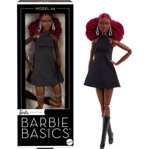 imageBarbie Basics Model 02 Collector Doll with Blonde Hair Black Mini Dress ampamp Gladiator Boots Universalfit Fashions Posable Body ampamp Swappable Doll HeadRed Curly Hair
