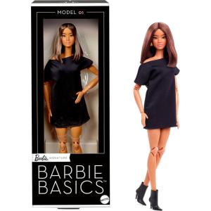 imageBarbie Basics Model 02 Collector Doll with Blonde Hair Black Mini Dress ampamp Gladiator Boots Universalfit Fashions Posable Body ampamp Swappable Doll HeadBrunette Short Hair