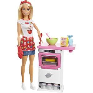 imageBarbie Careers Playset Blonde Bakery Chef Doll ampamp Toy Oven with Timer Sound Rising Desserts ColorChange ampamp Cooking Accessories