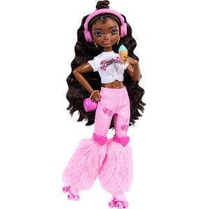imageBarbie Dream Besties Doll and Accessories Renee Posable Roller Skating Fashion Doll with Black Hair 12 Video ampamp Food Themed PiecesBrooklyn