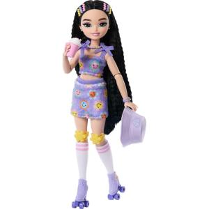imageBarbie Dream Besties Doll and Accessories Renee Posable Roller Skating Fashion Doll with Black Hair 12 Video ampamp Food Themed PiecesRenee