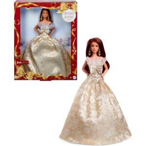imageBarbie Signature 2025 Holiday Dark Brown Hair Fashion Doll Wearing Silver ampamp Gold Gown Seasonal Collector in Displayable Packaging ampamp Stand