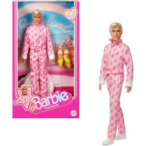 imageBarbie The Movie Ken Collectible Doll Ryan Gosling as Ken Wearing Pink Jumpsuit with B Detail with White Sneakers and Multicolor Roller Skates