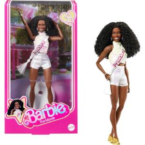 imageBarbie The Movie President Collectible Doll ISSA Rae as President Wearing Shimmery White Blouse ampamp Short Set with Dark Curly Hair ampamp President Sash
