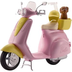 imageBarbie Toy Scooter with Puppy ampamp Helmet Accessory Pink ampamp Yellow Moped with Basket Kickstand ampamp Seat Clip for DollScooter