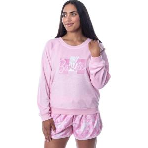 imageINTIMO Mattel Womens Barbie Classic Logo Sweater and Shorts Sleep Pajama SetPink
