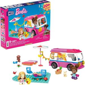 imageMEGA Construx Barbie Kids Building Toy Set Adventure DreamCamper with 123 Pieces 2 MicroDolls Furniture and Accessories Pink Ages 5 YearsBarbie Dreamcamper