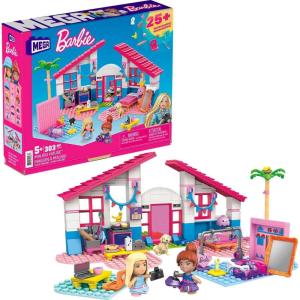 imageMEGA Construx Barbie Kids Building Toy Set Malibu House with 303 Pieces 2 MicroDolls Furniture and Accessories Ages 5 Years