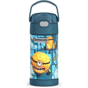 imageTHERMOS FUNTAINER Water Bottle with Straw  12 Ounce  Kids Stainless Steel Vacuum Insulated Water Bottle with Lid BarbieDespicable Me 4