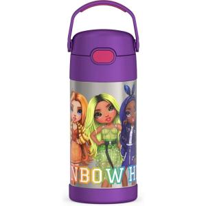 imageTHERMOS FUNTAINER Water Bottle with Straw  12 Ounce  Kids Stainless Steel Vacuum Insulated Water Bottle with Lid BarbieRainbow High