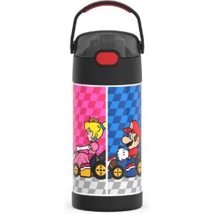 imageTHERMOS FUNTAINER Water Bottle with Straw  12 Ounce  Kids Stainless Steel Vacuum Insulated Water Bottle with Lid BarbieSuper Mario Brothers