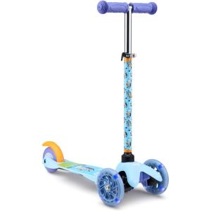 imageVoyager  Self Balancing Kick Scooter with Light Up Wheels Extra Wide Deck 3 Wheel Platform Foot Activated Brake 75 lbs Limit Kids ampamp Toddlers Girls or Boys for Ages 3 and UpBluey
