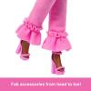 imageBarbie Deluxe Style Doll 3 in Barbiecore Outfit Blond Hair in Top Knot Pink Pastel Dress with Oversized Bow and Accessories Like Mesh TightsPink  Brown Braids