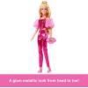 imageBarbie Deluxe Style Doll 6 in Metallic Coral Pink Dress with Bubble Hem Black Hair in Ponytail Accessories Like Sunglasses Jewelry and HandbagMetallic Pink Top and Pants