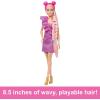imageBarbie Fun ampamp Fancy Doll ampamp Accessories Blonde Fashion Doll with ExtraLong Hair ampamp 2 Looks Including Silver Metallic Dress ampamp Hair ExtensionBlondePink Hair