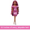 imageBarbie Fun ampamp Fancy Doll ampamp Accessories Blonde Fashion Doll with ExtraLong Hair ampamp 2 Looks Including Silver Metallic Dress ampamp Hair ExtensionBrunettePink Hair
