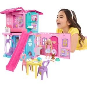 imageBarbie Chelsea Toy Dollhouse with 15 Accessories PopUp House Expands to 17 x 13 inches with 5 Play Areas ampamp Slide Includes Small Doll ampamp Pet Dog