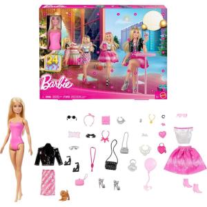 imageBarbie Doll Holiday Advent Calendar with 24 Clothing and Accessory Surprises Including Jacket Skirt Shoes Purses and a Pet Puppy Blonde Doll
