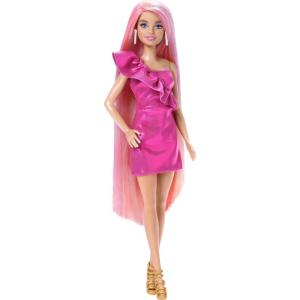 imageBarbie Fun ampamp Fancy Doll ampamp Accessories Blonde Fashion Doll with ExtraLong Hair ampamp 2 Looks Including Silver Metallic Dress ampamp Hair ExtensionBlondePink Hair
