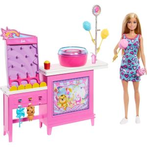 imageBarbie Mysteries Beach Detectives Malibu Doll ampamp Cotton Candy Game Booth Playset with 20 Accessories Including Prizes