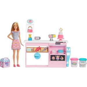 imageBarbie Careers Playset Cake Decorating with Blonde Baker Doll Baking Island with Oven Molding Dough ampamp Toy CakeMaking Pieces